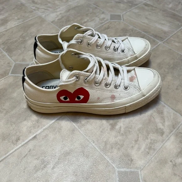 USED Authentic Converse x Commes de Garcons Play Low Chuck 70 Sneakers in White - Picture 3 of 6